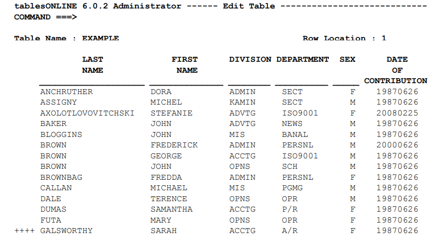 Edit Table Screen/Browse Table Screen