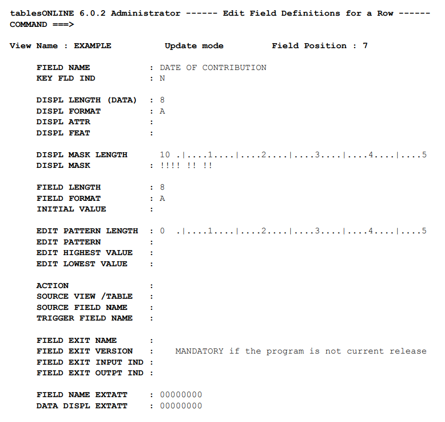 Define/Edit a Field Definition Screen