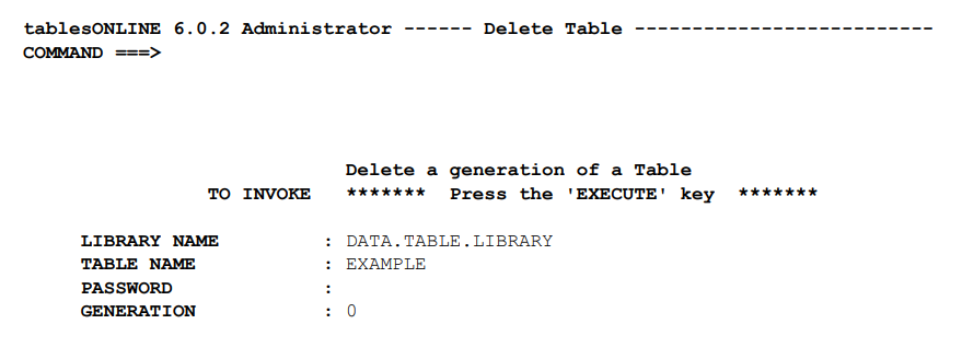 Delete Table Screen