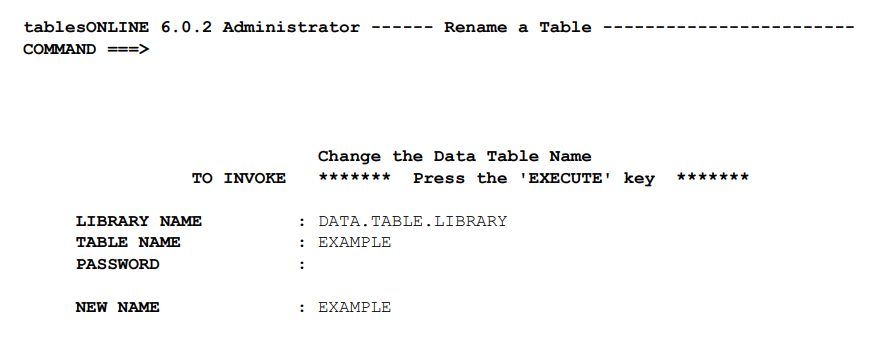 Rename Table Screen