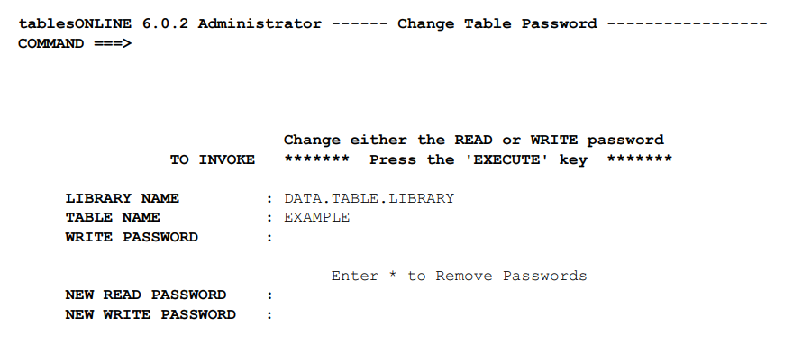Change Table Password Screen
