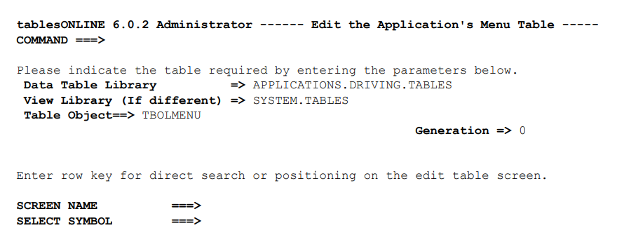 The Application's Menu Table - Identify Screen