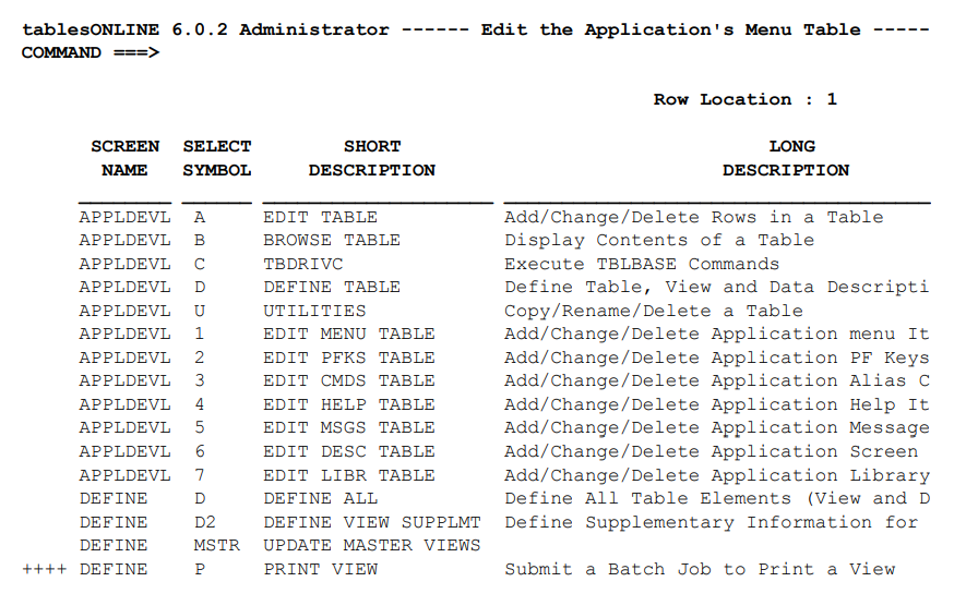 The Application's Menu Table - Edit-Table Screen