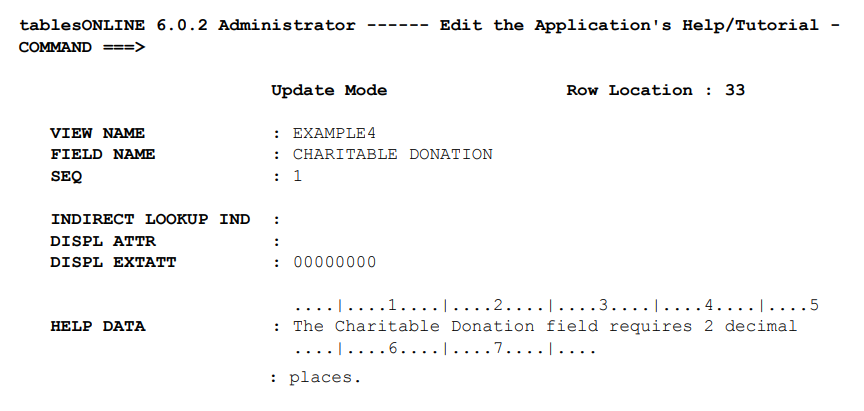 The Application’s Help/Tutorial - Edit-Row Screen