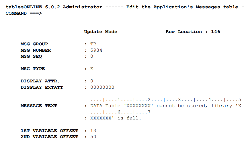The Application's Message Table - Edit-Row Screen