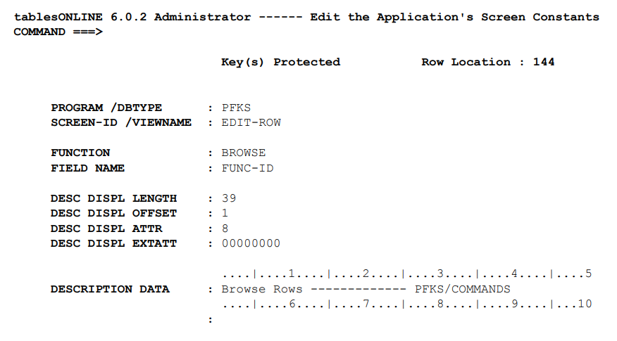 The Application's Descriptions Table - Edit-Row Screen