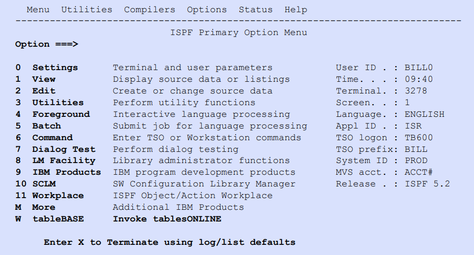 ISPF Primary Option Menu