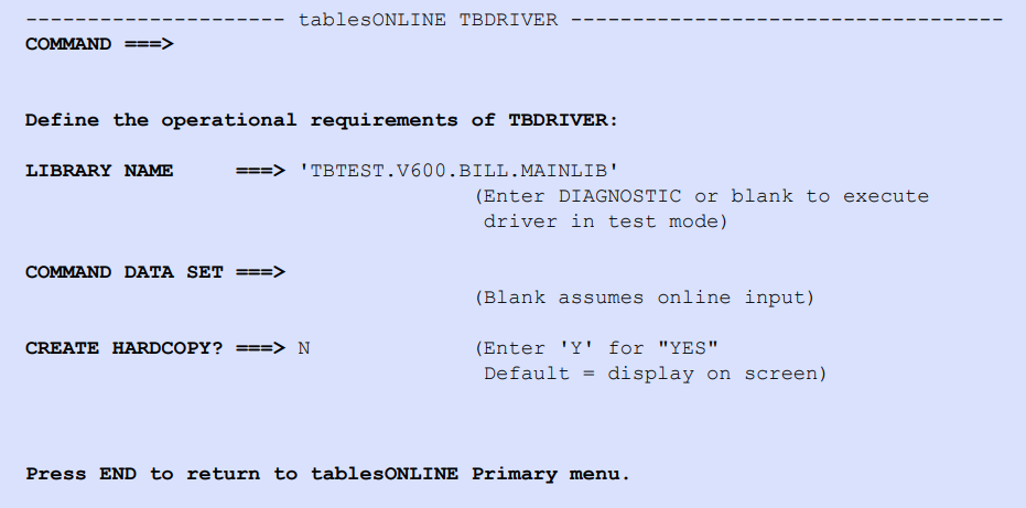 tablesONLINE TBDRIVER Screen