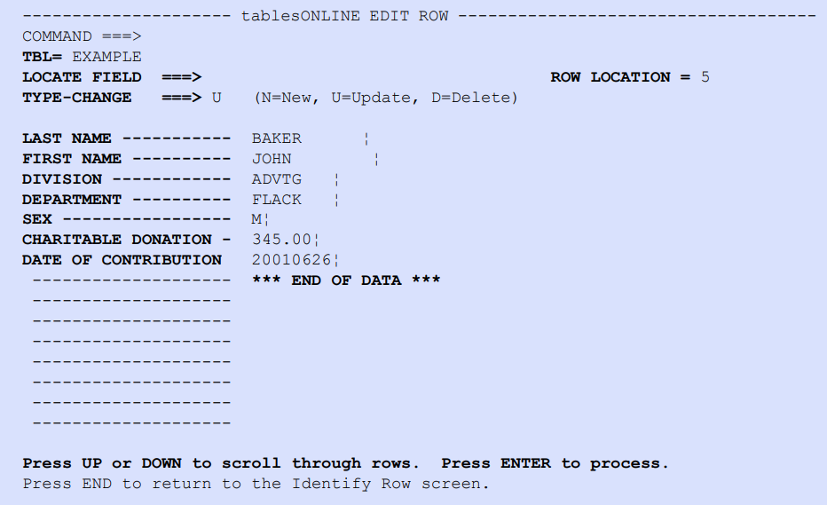 tablesONLINE EDIT ROW Screen