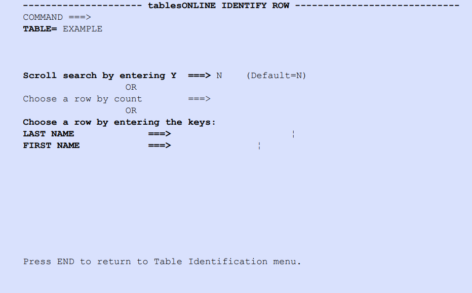 tablesONLINE IDENTIFY ROW Screen