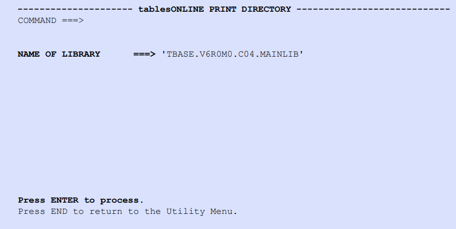 tablesONLINE PRINT DIRECTORY Screen
