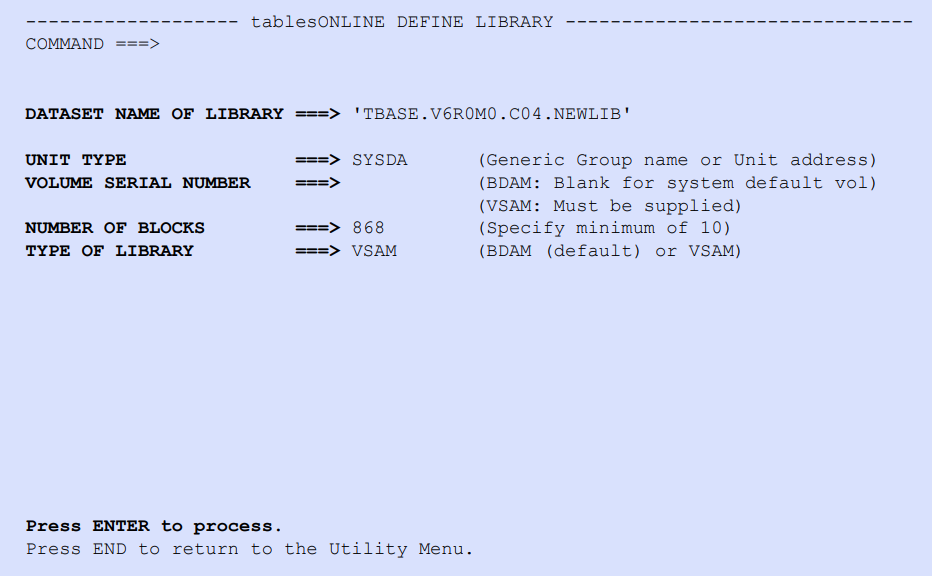 tablesONLINE DEFINE LIBRARY Screen