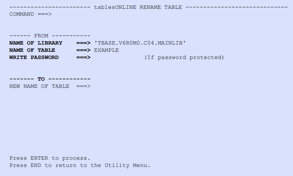 tablesONLINE RENAME TABLE Screen