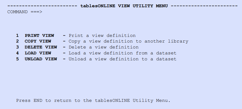 tablesONLINE VIEW UTILITY MENU Screen