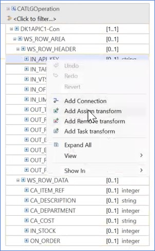 The copybook displays. The menu with Add Assign transform displays. A mouse hovers over Add Assign Transform