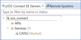 CATLG z/OS Connect EE Servers shows the CATLG service is started in the z/OS Connect EE Servers panel.