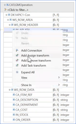 A menu displays. An arrow hovers ovr the Add Assign Transform selection