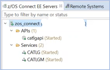 In the z/OS Connect EE Servers the CATLGM Services show the CATLGM service is started.