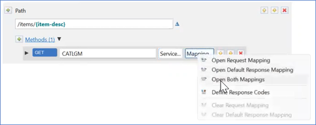 A menu displays when the user selects the Mapping button. An arrow hovers over the Open Both Mappings selection.