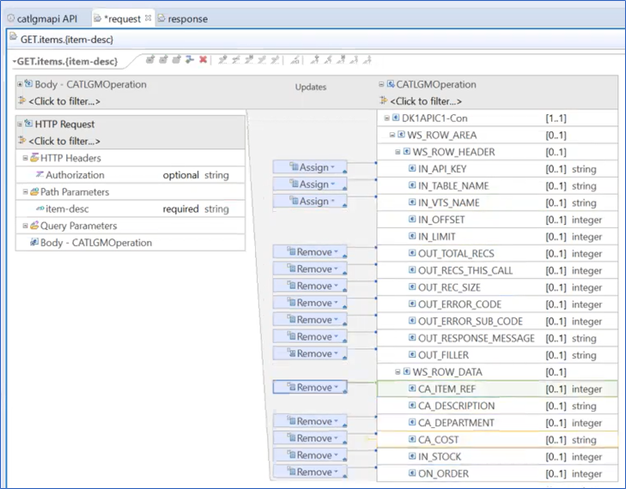 Request Add Remove Transform displays fields listed marked as removed