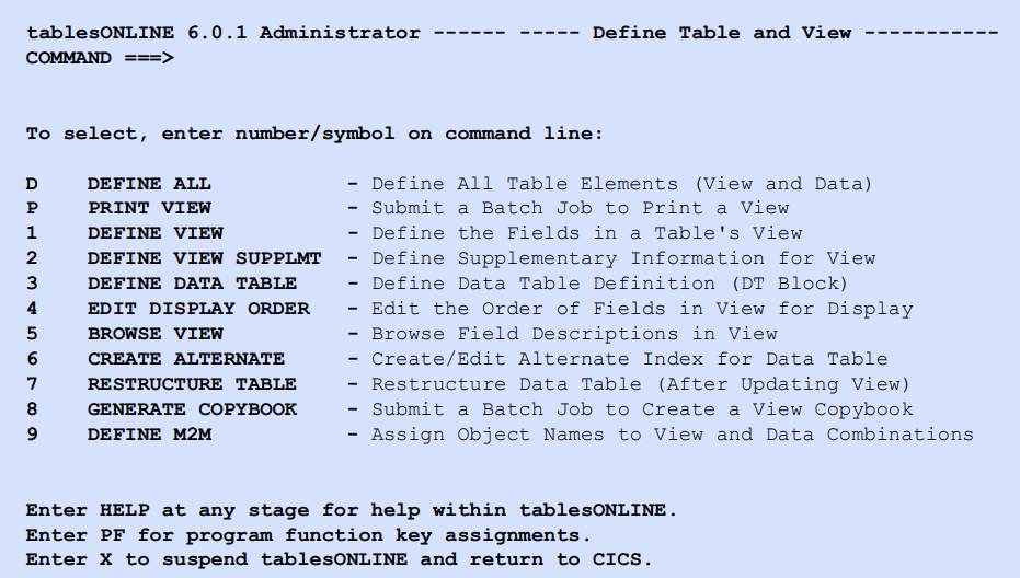 Define Table and View Screen