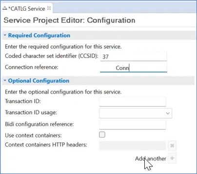 CICSConn is the connection reference specific to the Service Product Editor Configuration