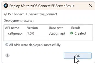 Deploy API to zOS Connect EE Server Result