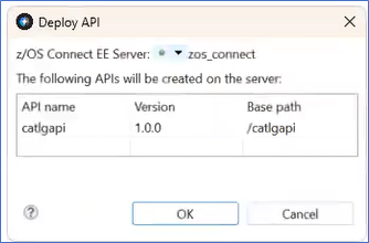 Deploy API window displays the catlgapi and the Base Path.