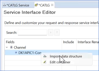 Import data structure menu option displays on the DK1APIC1-Con.