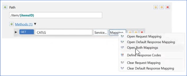 The GET Method displays a menu associated with the Mapping button. An arrow hovers over the Open Both Mappings selection.