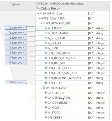 The response map shows all fields listed as removed.