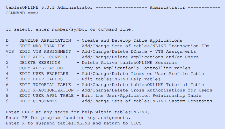 Administrator menu