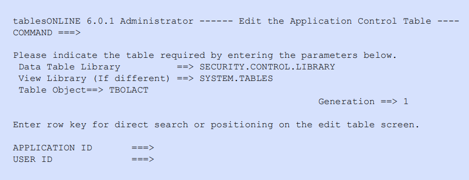 Edit Application Control table