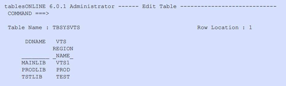 Edit the TBSYSVTS table