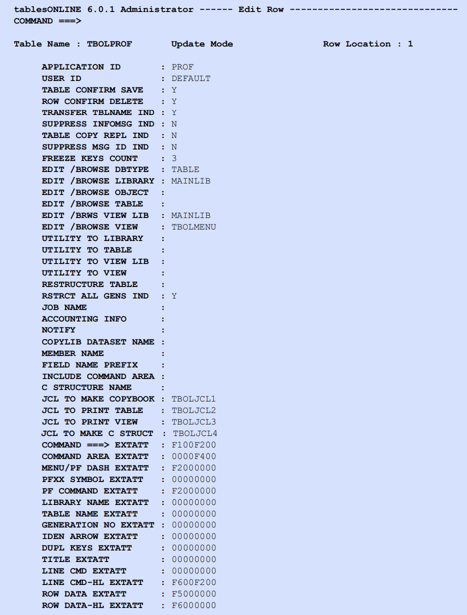 Default entries for the User Profile table