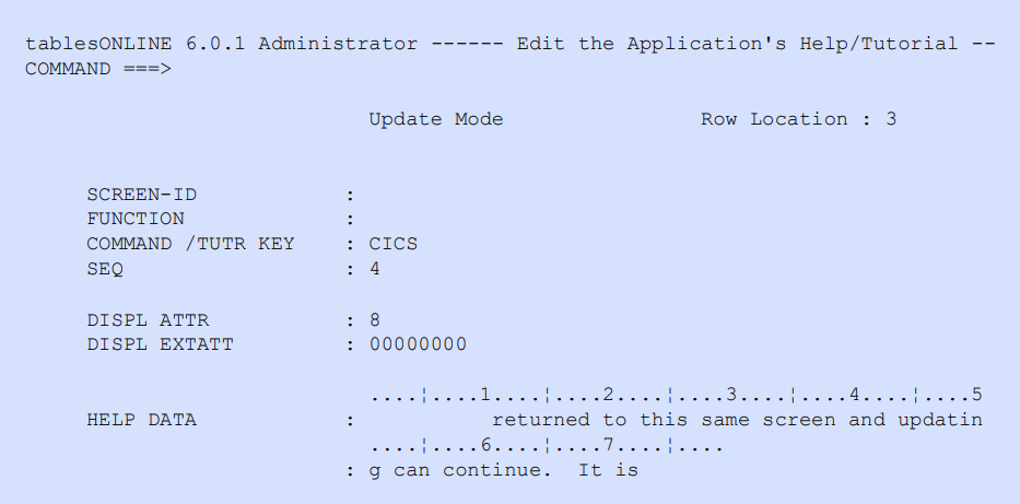 Application's Help/Tutorial—Edit Row screen