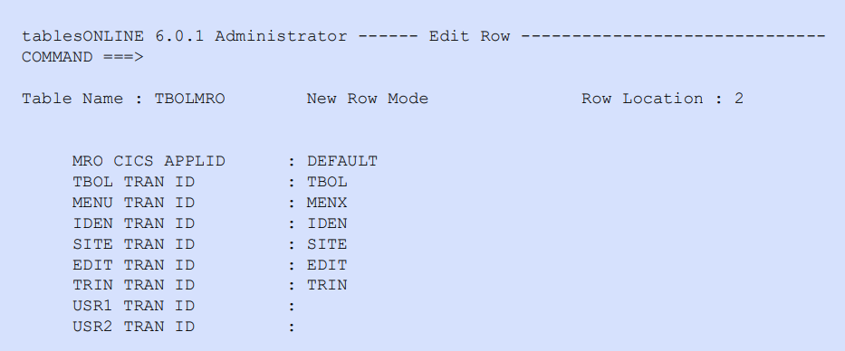 MRO Transaction IDs—default row