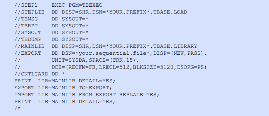 EXPORT and IMPORT a tableBASE library