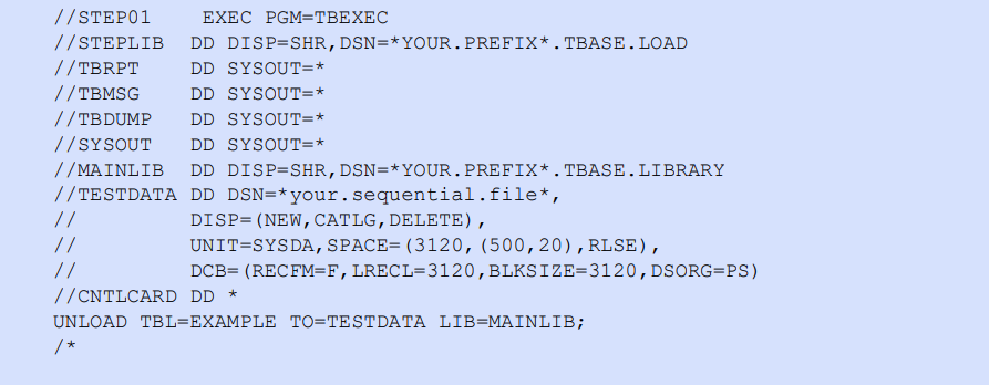 JCL to UNLOAD a table