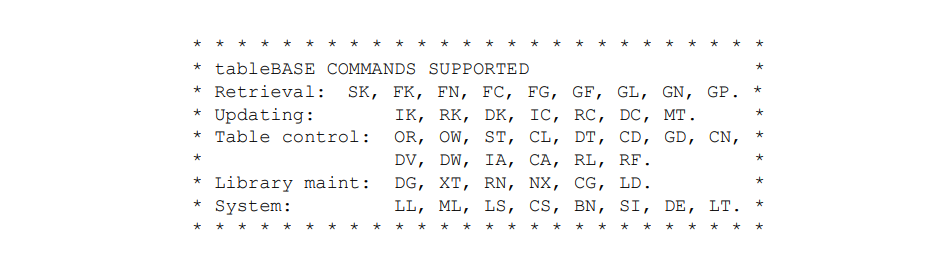 DK1TDRVC tableBASE commands