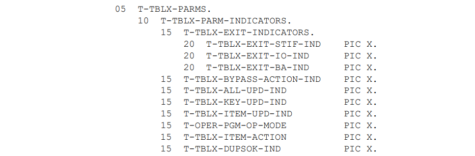 Exit program communication parameters